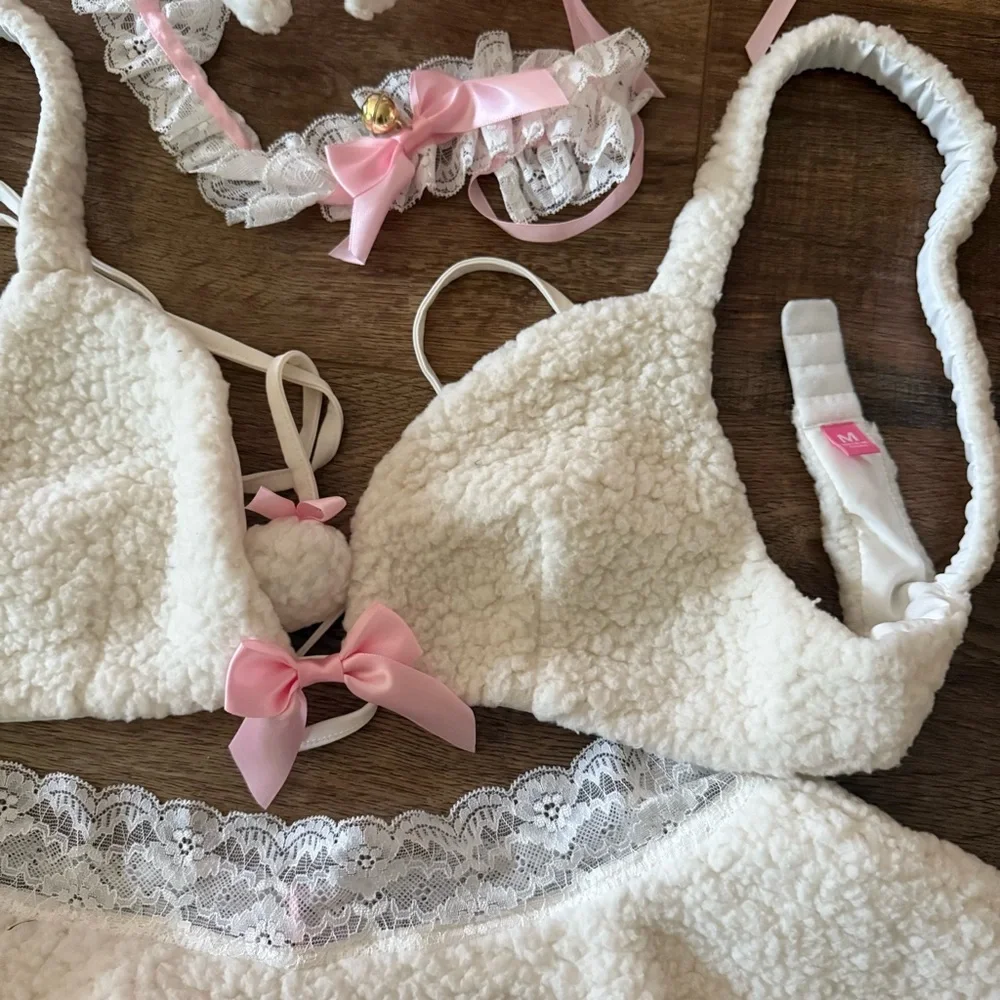 Dolls Kill Lil Lamb Fuzzy Halloween Costume Set Sheep Sexy Skirt Sugar Thrillz M - Picture 2 of 5